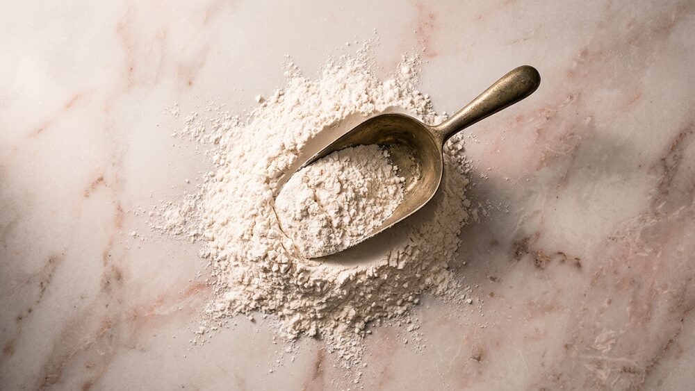 Flour dusted on marble surface
